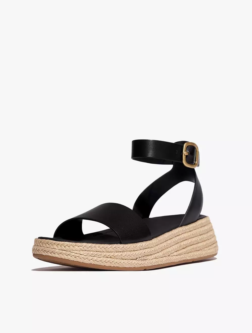 Fitflop F-Mode Espadrille Leather Flatform A/Strap SandalsBlack