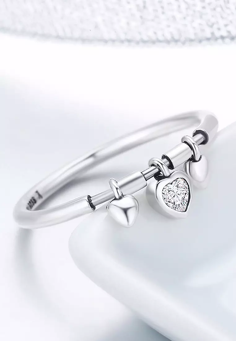 Solid 925 Sterling Silver Love Craze Heart Charm Ring