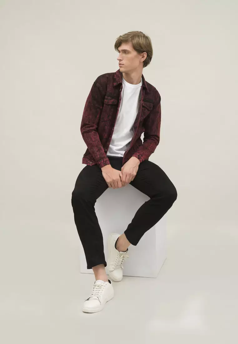 Houseofcuff Jaket Jeans Pria Polos Tebal Dilan Jaket Denim Marun Pudar