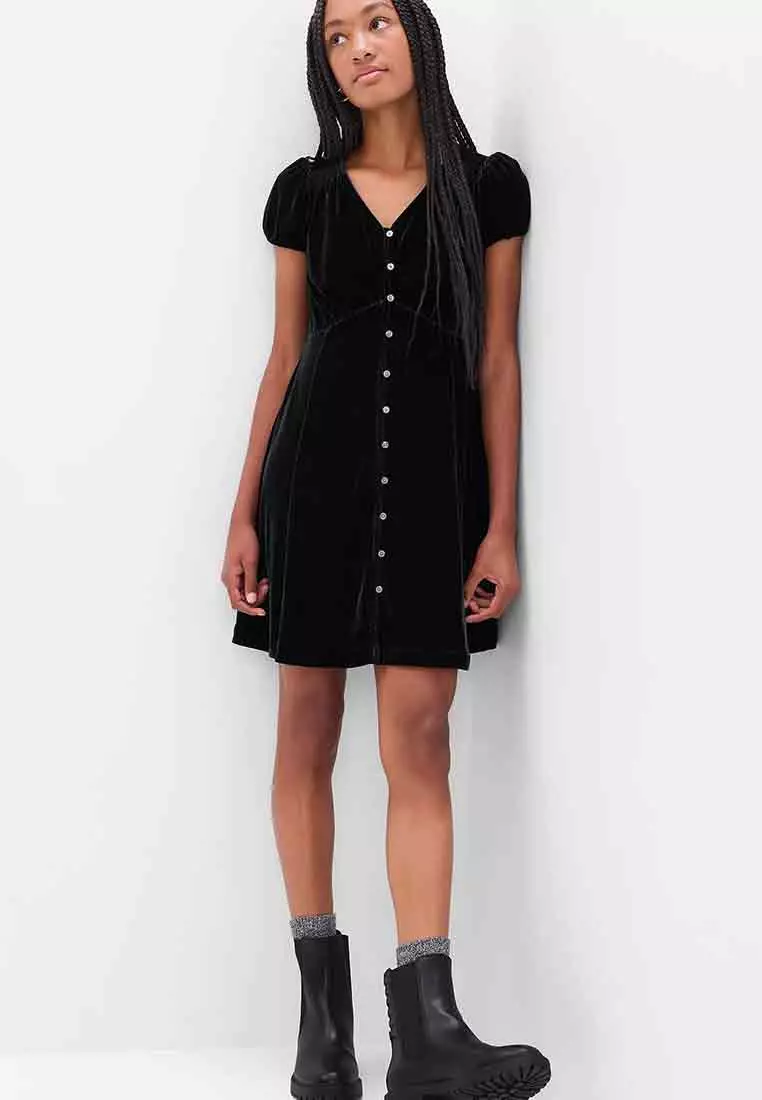 Teen Button-Front Velvet Dress