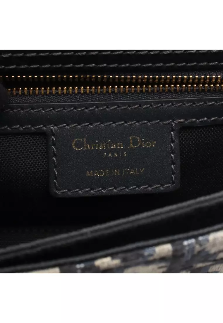 Pre-Loved Christian Dior 30 MONTAIGNE Montaigne oblique chain shoulder bag canvas leather Navy beige