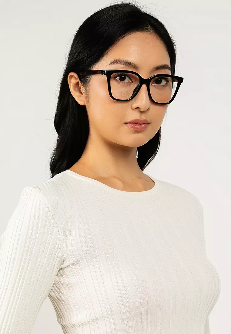 Women's Cat Eye Frame Black Injected Clip on Sunglasses - EA4254U