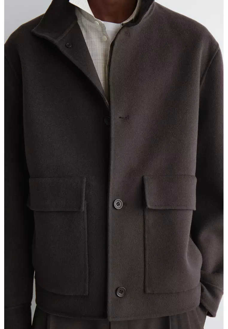 DOUBLE-FACED WOOL FUNNEL NECK JACKET