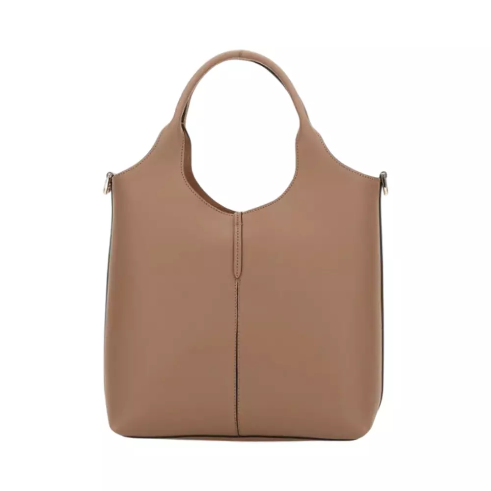 Central Stitching Leather Small Shopping Bag Natural
