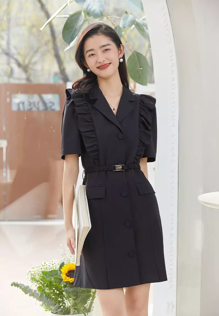 Single Breasted Summer Formal Ruffle Midi Dress