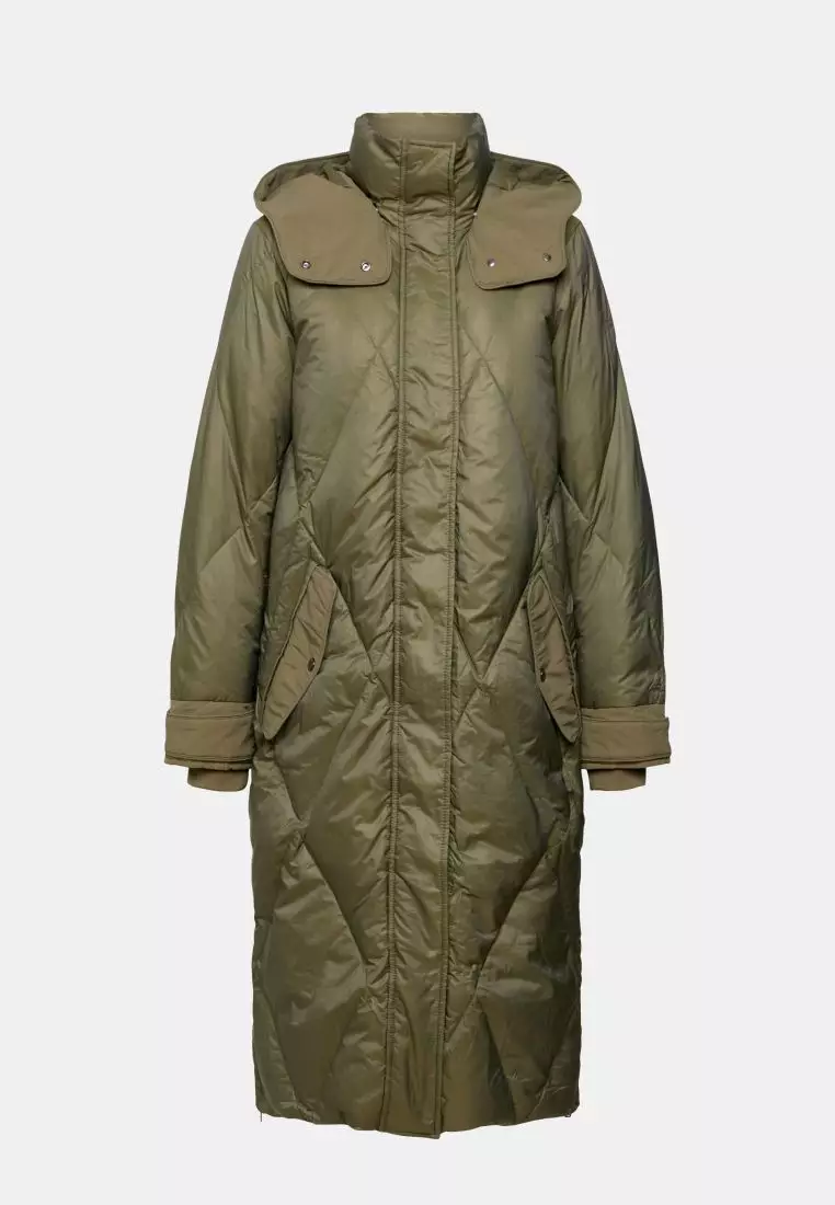 Esprit Long Padded Coat In Khaki