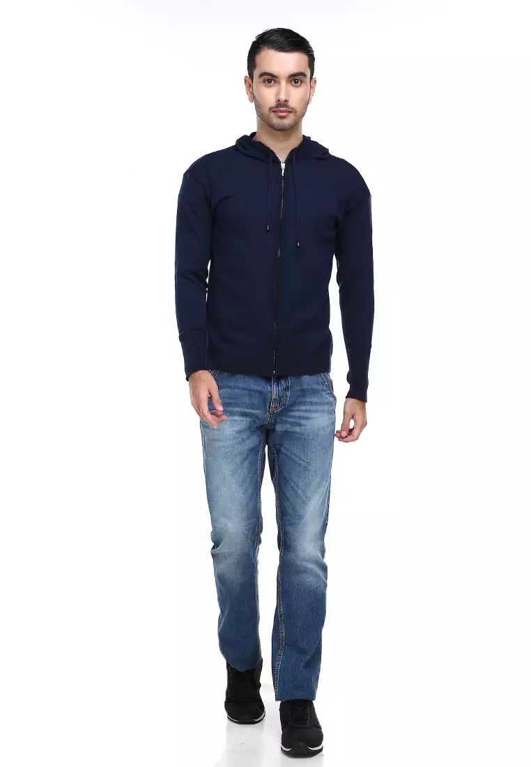 Clover Jaket Hoodie Pria Kasual Casual Jacket Material Rajut Premium ORIGINAL - Navy