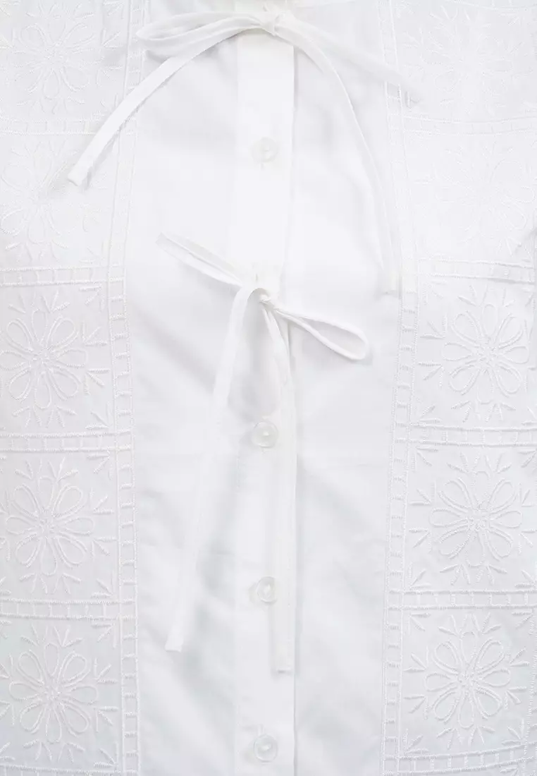 Tied Front Short Sleeve Blouse OFF WHITE