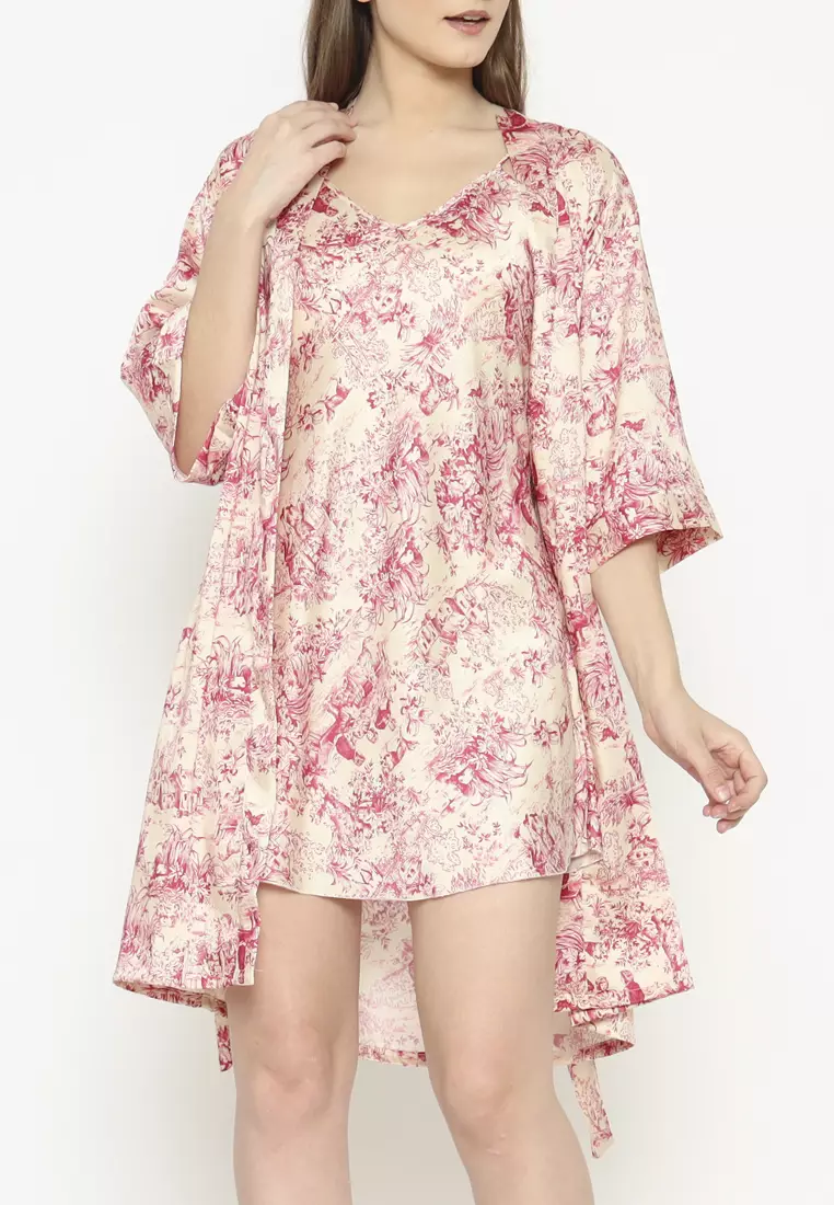 Jual Cynthia Cynthia Kimono Set 2 in 1 Motif Flower Brown Original