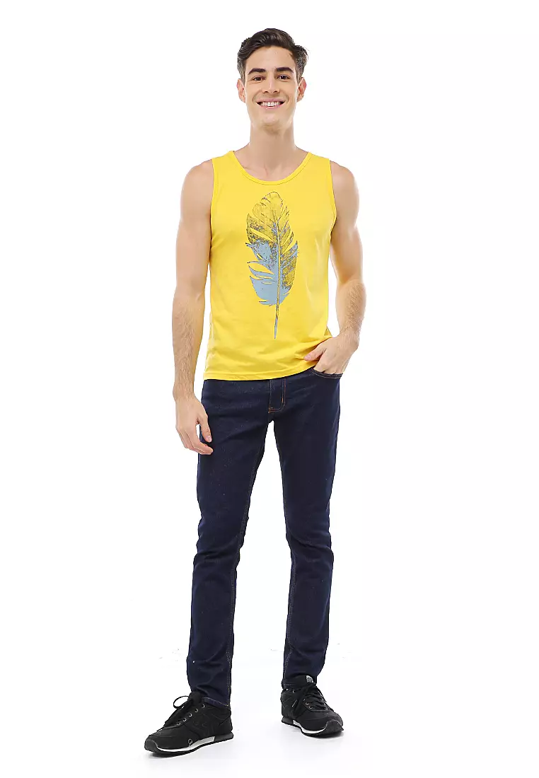 Agies Pakaian Dalam Pria Tank Top Singlet Goose feather Motive Material Cotton ORIGINAL - Yellow