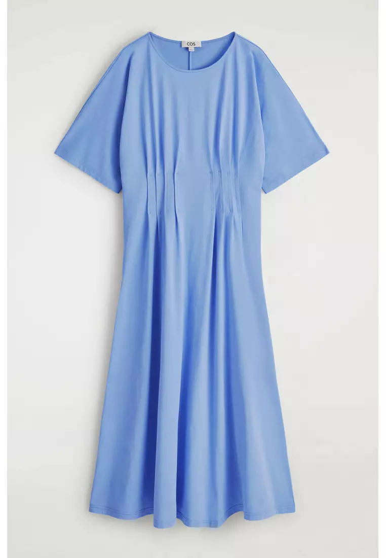 PINTUCKED COTTON MIDI DRESS