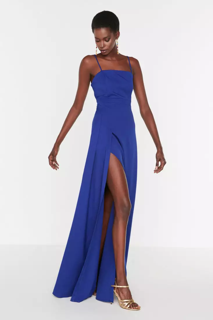 Slit Decollete Evening Dress