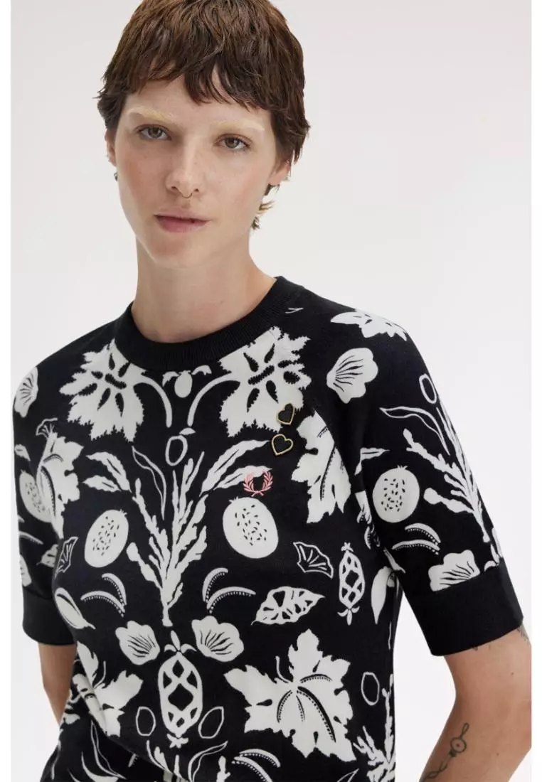Fred Perry SK9115 Printed Knitted Top (Black)