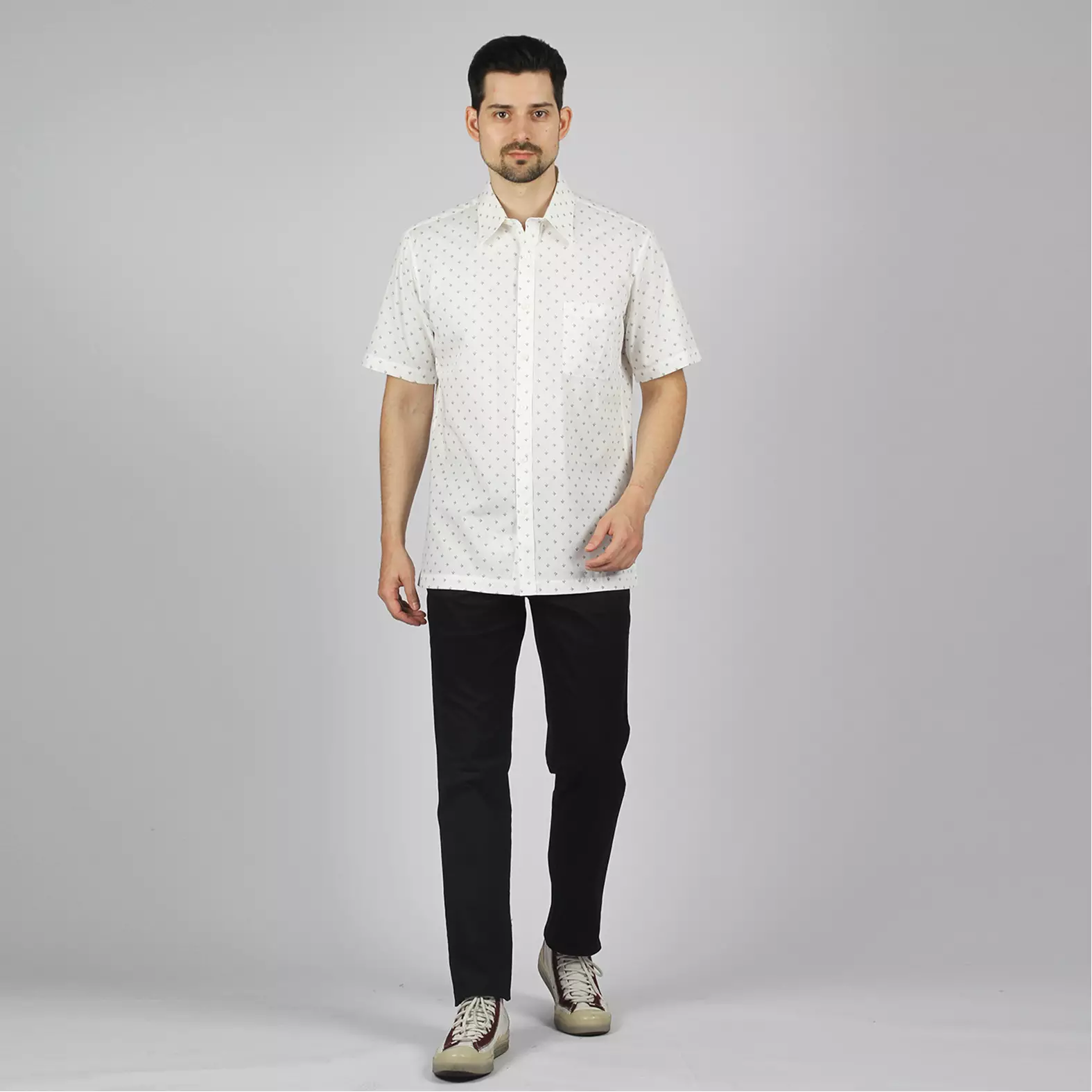 Kemeja Ethan White Lengan Pendek Print Moppe White