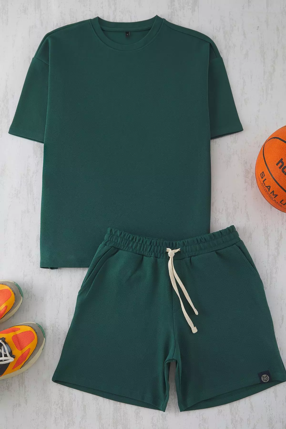 Emerald Green Oversize Thick 100% Cotton Tshirt Shorts 2-Piece Tracksuit Set