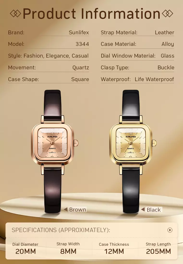 Jam Tangan Wanita 3344 Korea Antik Persegi Mini Tali Kulit Jam Tangan Cewek Original black