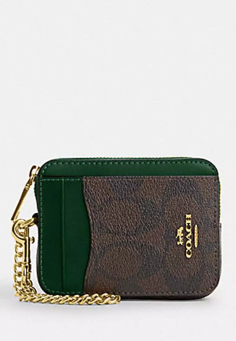 Jual Coach Coach Zip Card Case In Signature Canvas Brown Dark Pine