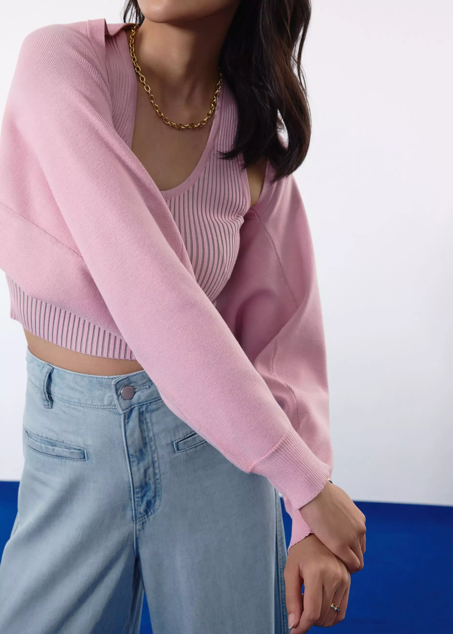 Cardigan Wanita - Relaxed Duo Knit Crop Cardigan