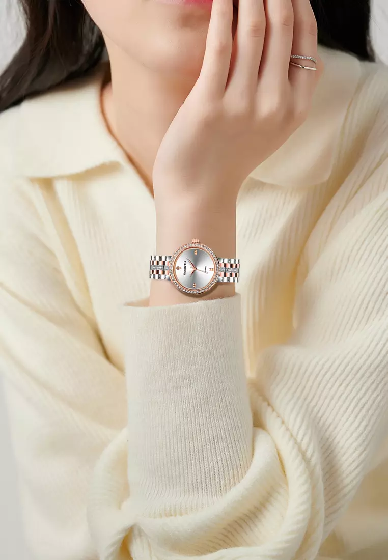 jam tangan wanita  Mewah 3ATM Tahan Air Tali stainless steel dengan gelang