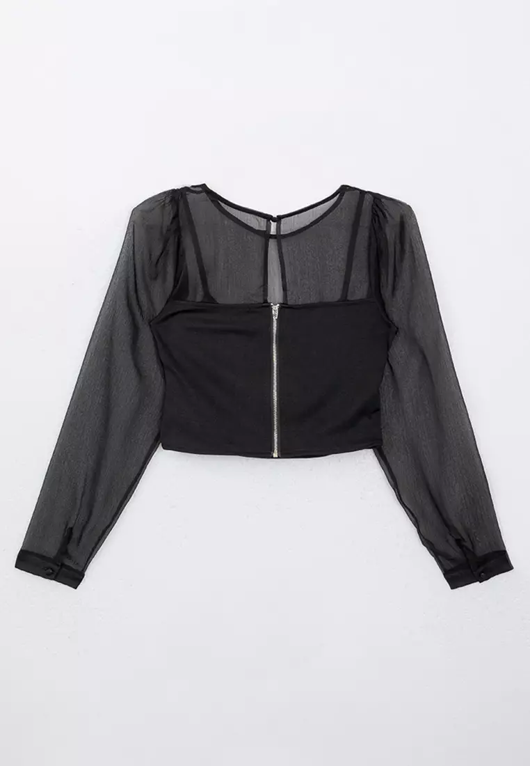Puff Sleeve Sheer Top