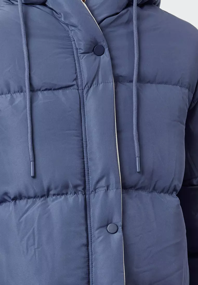 Grey-Blue Reversible Hooded Water Repellent Long Puffer Jacket TWOAW23MO00052