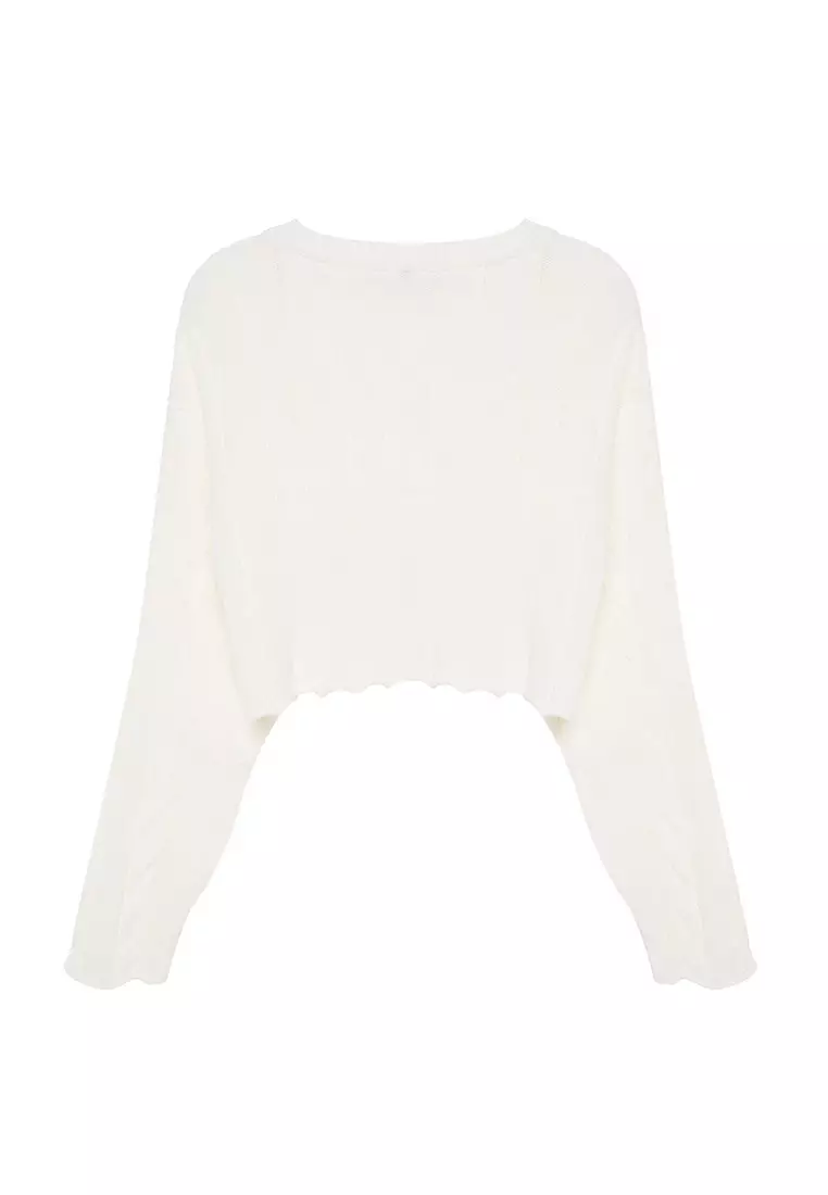Ecru Super Crop Hair Knitted Knitwear Sweater Twoaw24Kz00706