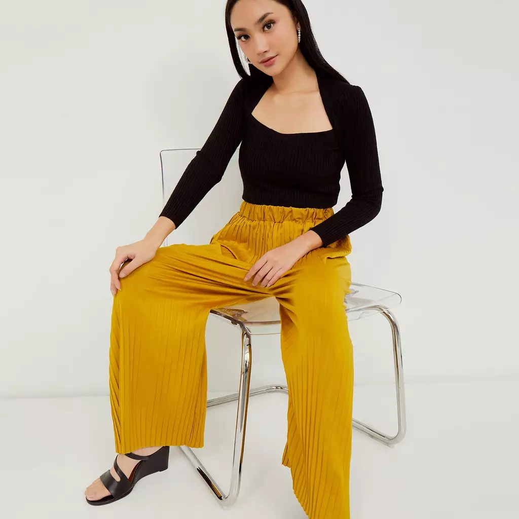 MAYONETTE Sunny Celana Panjang Plisket Kulot - Mocca