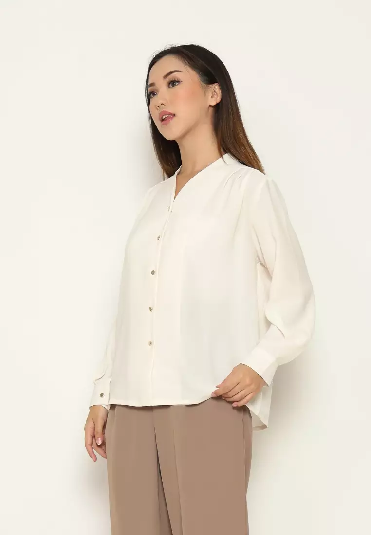 Urban Exchange Yudith White Blouse - Atasan Kemeja Blouse Putih Lengan Panjang Warna White