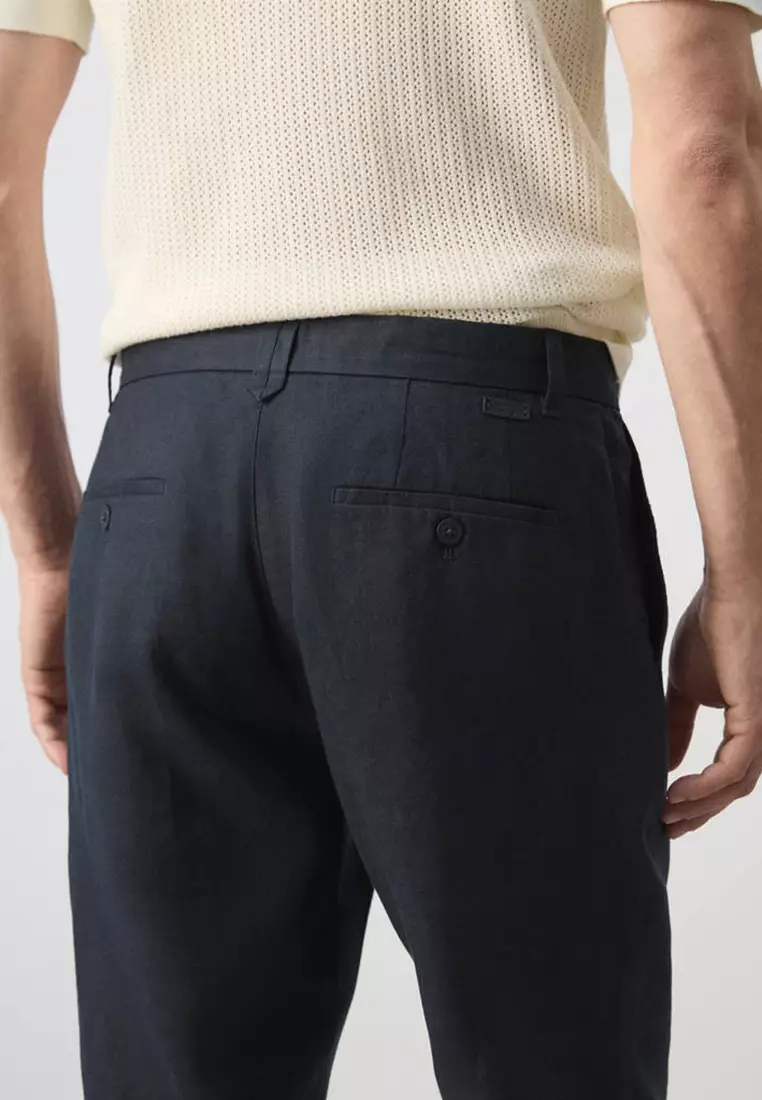 Slim-Fit 100% Linen Trousers