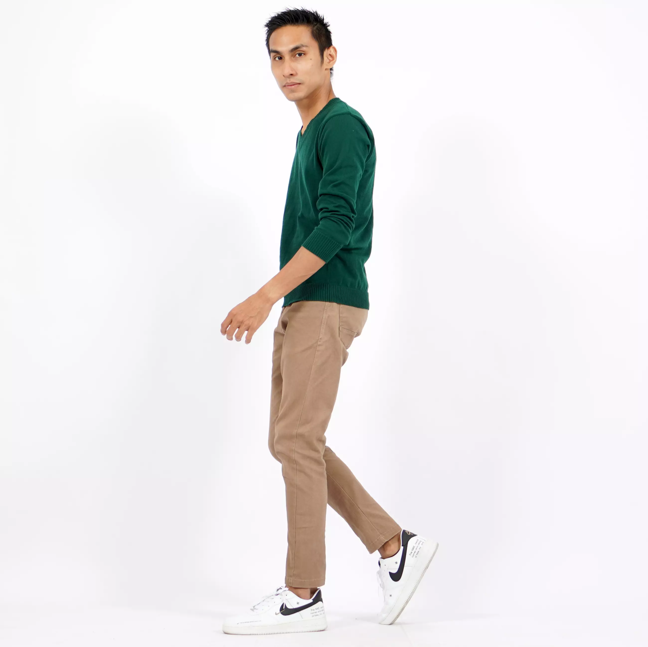  Vleur Sweater Rajut Pria Leher V Knit Outer Pria - HIJAU TUA