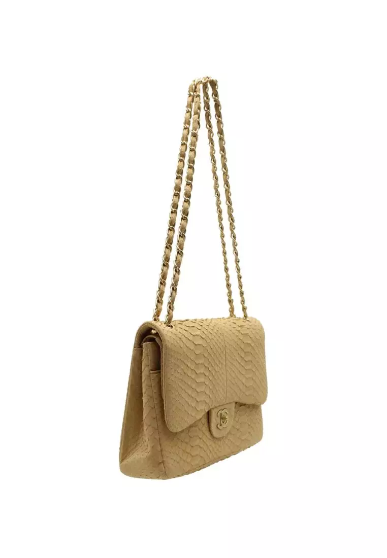 Chanel Pre-Loved Beige Double Flap Matte Python Skin Jumbo Bag with Golden  Hardware 2023, Buy Chanel Online