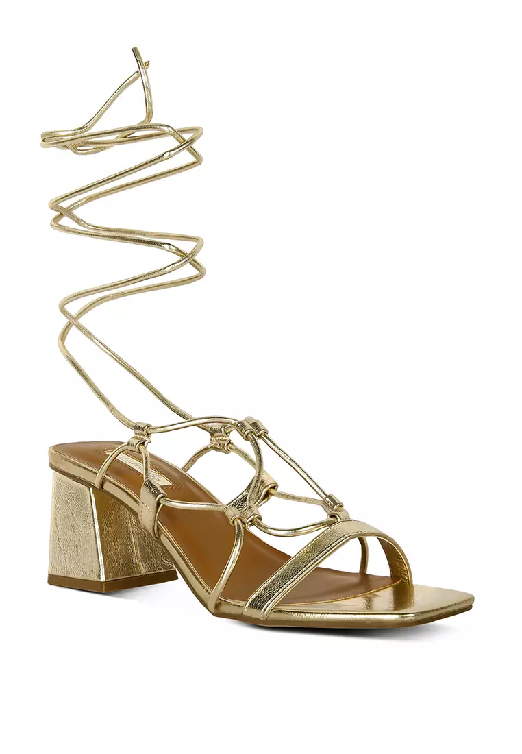 Gold strappy sandals outlet block heels
