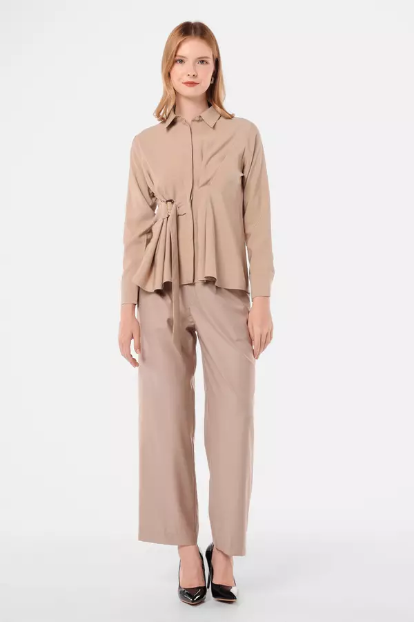 MINIMAL - Emika - Kemeja Lipit with belt - Beige