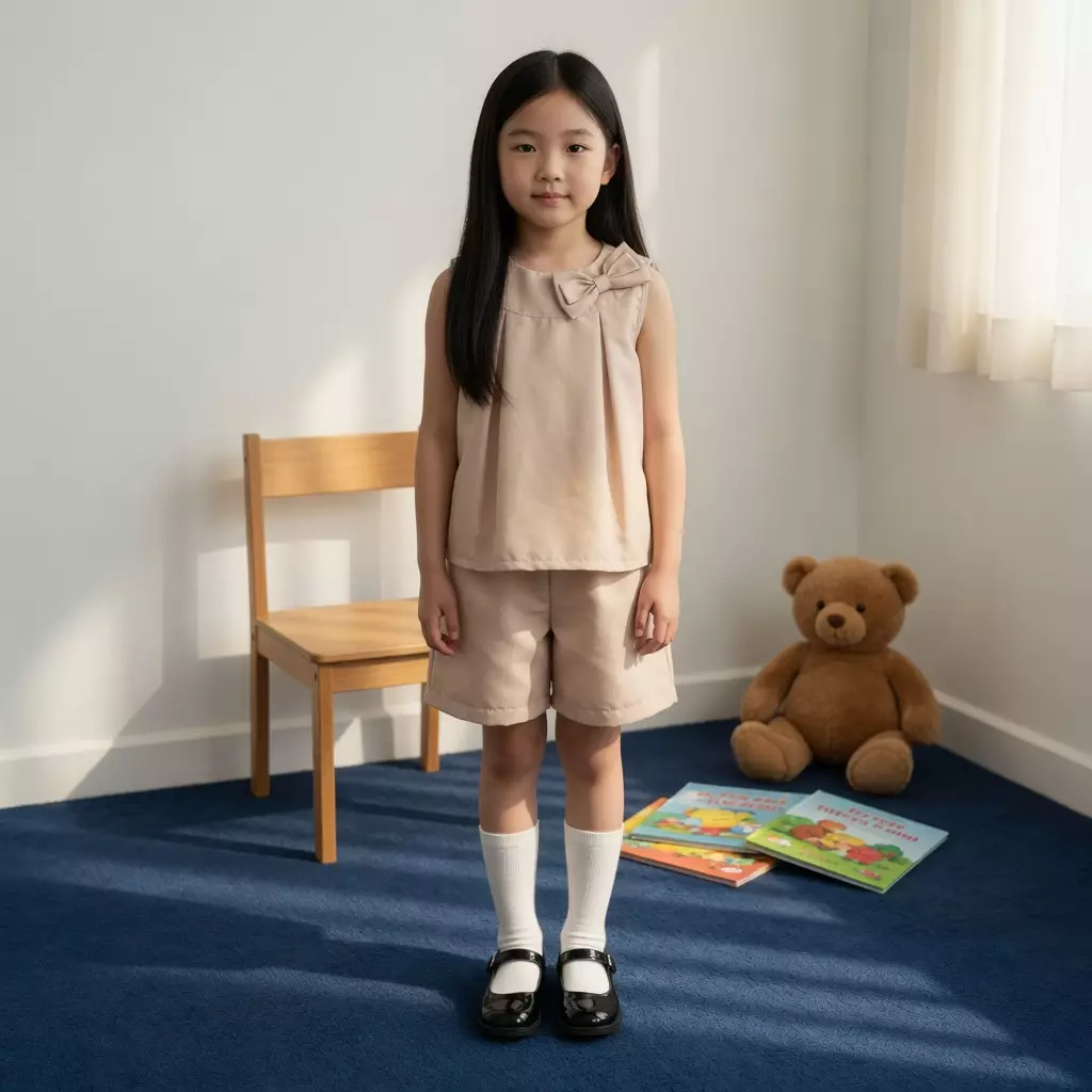 Two Mix - Naura Baju Setelan Anak Perempuan Pita Cantik Celana Pendek Lucu Korean Style Usia 2-8 Tahun 4458 Cream