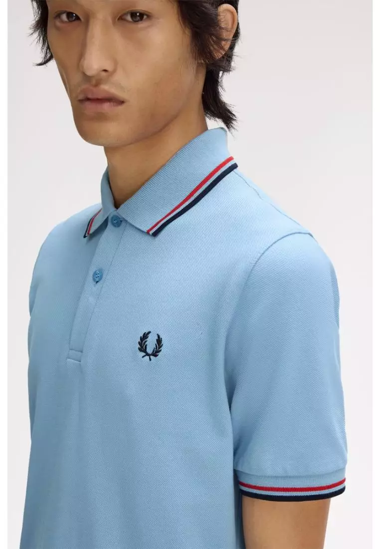 Fred Perry M12 Twin Tipped Fred Perry Shirt (Sky / Red / Navy)