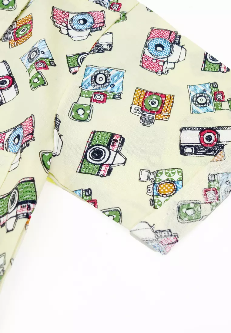 Wakakids Kemeja Anak Laki Laki Usia 1 Tahun Hingga 8 Tahun Atasan Baju Kerah Collar Shirt Motif Camera Full Printing 4264 Vensk Kuning