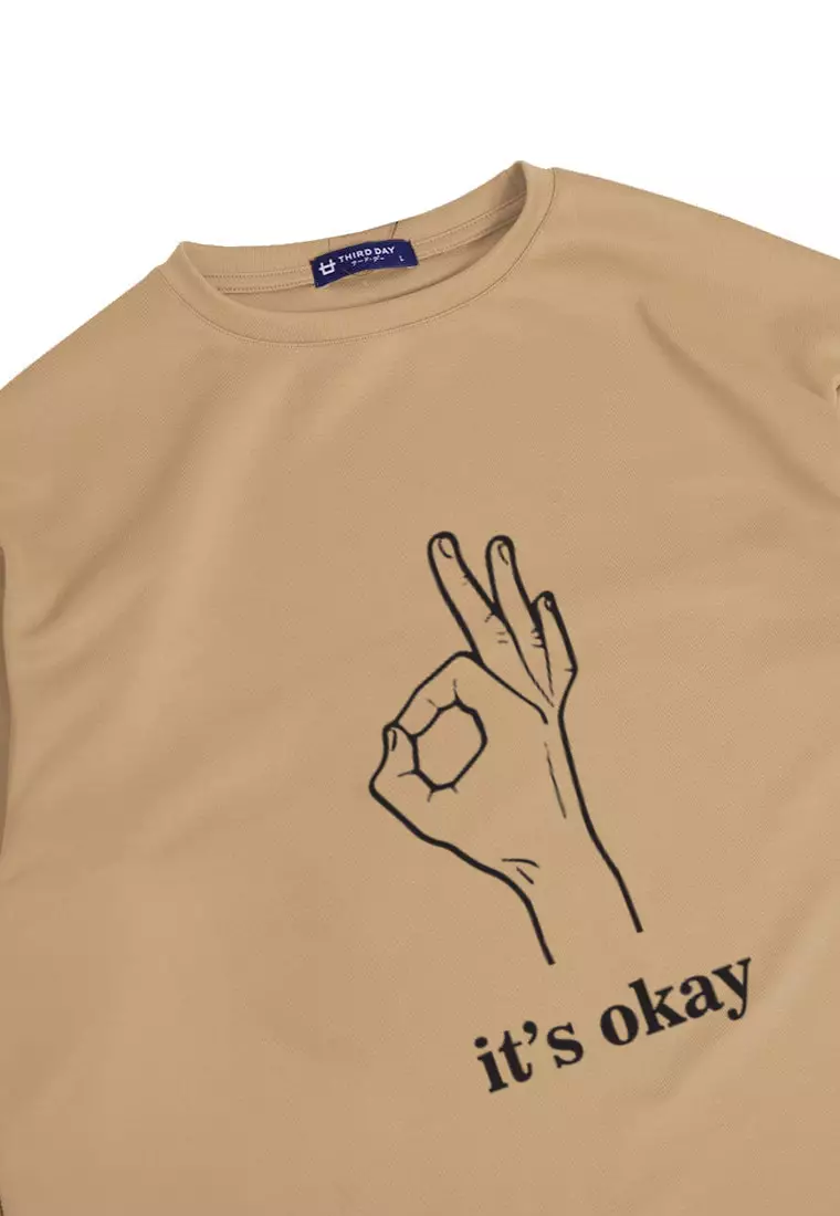 MTQ61 kaos oversize bahan tebal scuba pria distro gambar motif aesthetic it's okay khaki