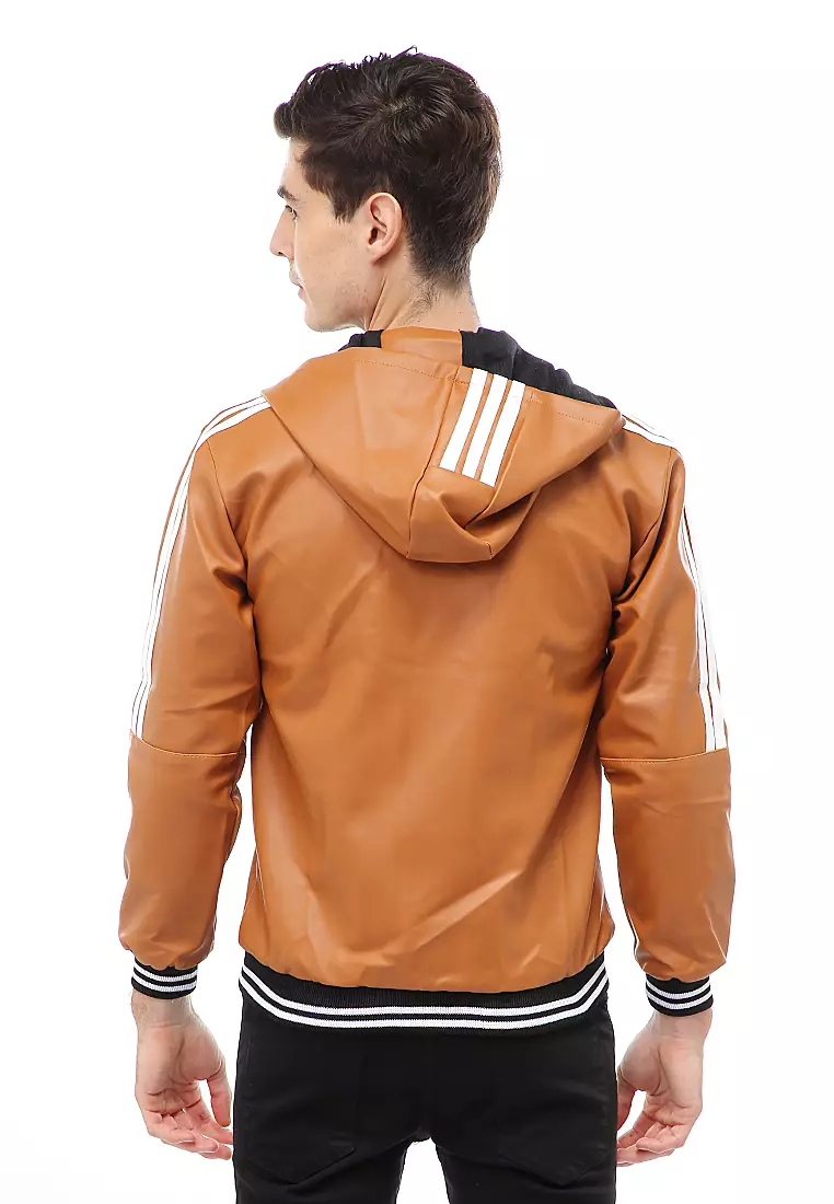 Halbert Outerwear Jaket Kulit Hoodie Pria Model List Material Leather ORIGINAL - Tan