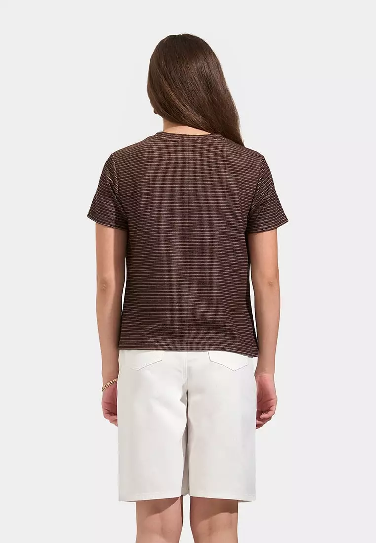 Striped Ribbed Knit T-Shirt