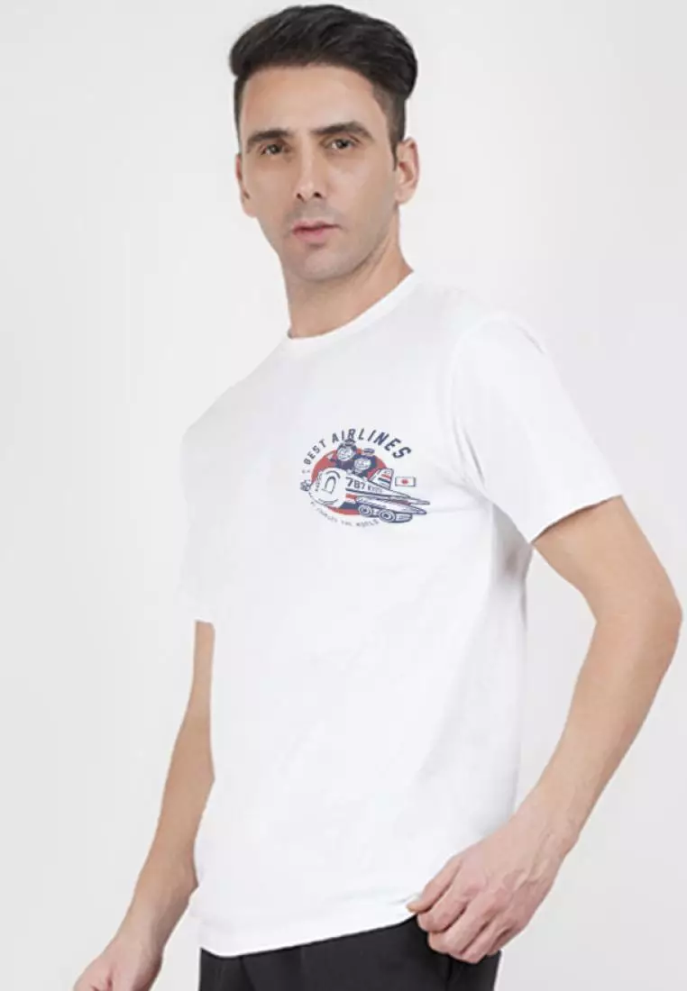 Aeroplane Graphic White  Cotton Short Sleeve Essential T-Shirt