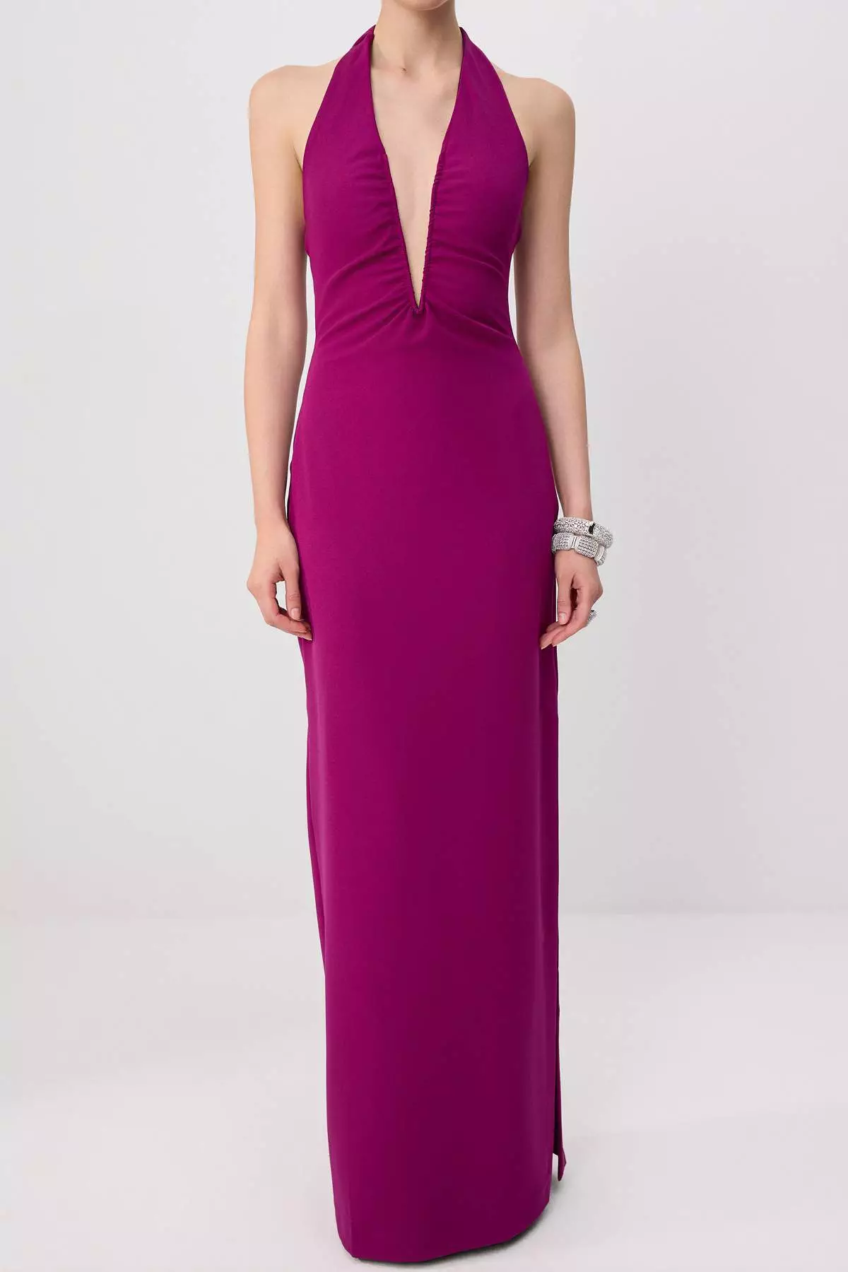 Plum Deep V-Neck Woven Maxi Evening & Graduation Dress Tprss26Ae00077