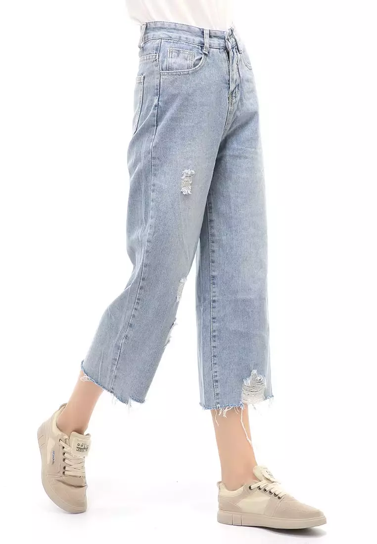 Jourel Long Pants Celana Panjang Kulot Jeans Wanita Material Denim ORIGINAL - Light Blue