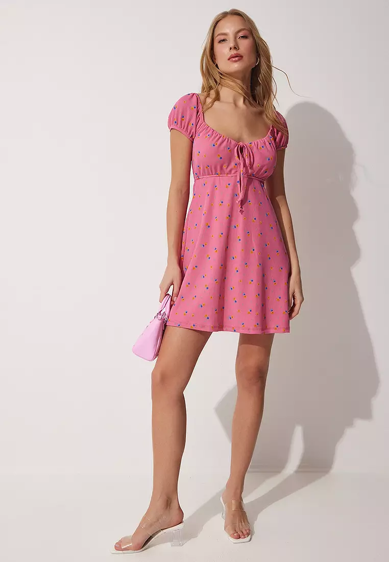 Floral Print Tie Detail Mini Dress