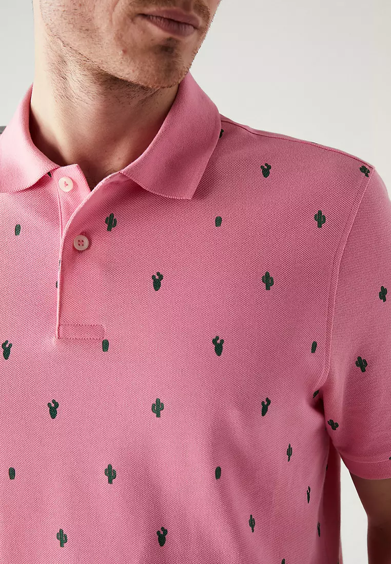 Pure Cotton Cactus Print Polo Shirt