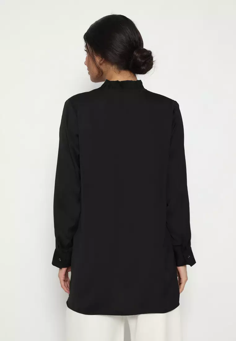 Shirt Black Plain Long Sleeve Arlette By Brilliant Girl Warna Hitam