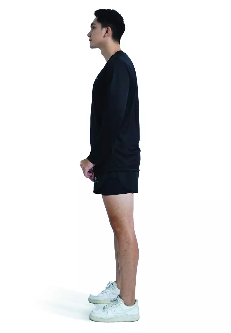 Tiento Setelan Olahraga Kaos Lari Dry Fit Lengan Panjang Hitam Baju Running Celana Pendek Hitam Fitness Olahraga Gym Lari Pria