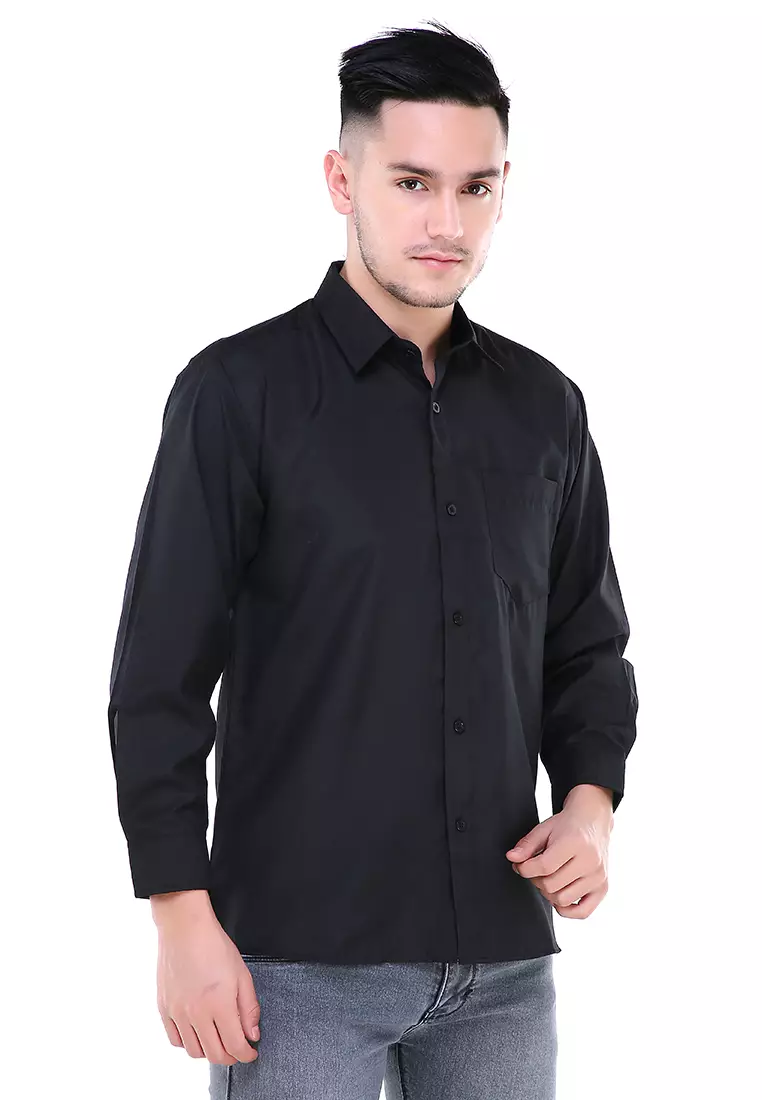 Dwan Shirt Lengan Panjang Pria Formal Material Cotton Double Twist ORIGINAL - Black