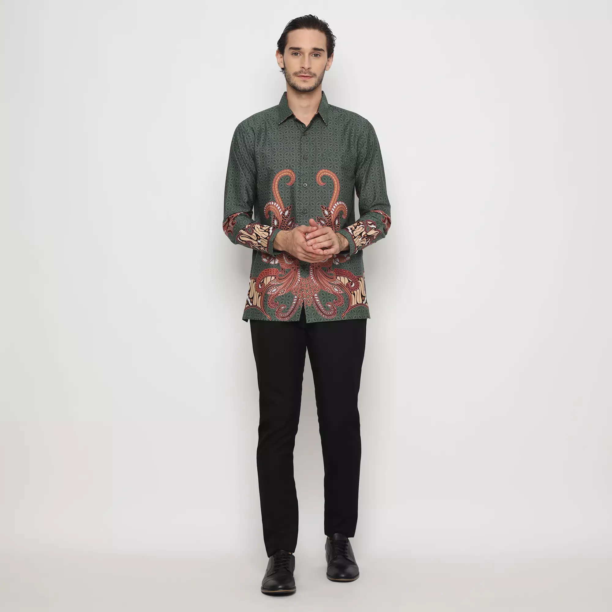 Platini Kemeja Batik Pria Lengan Panjang Katun Hijau 36055