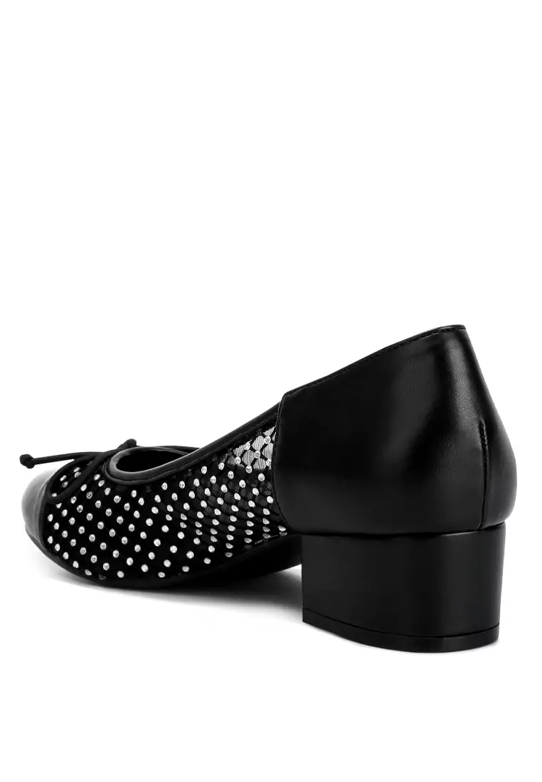 Rhinestone Detail Mesh Ballerinas in Black