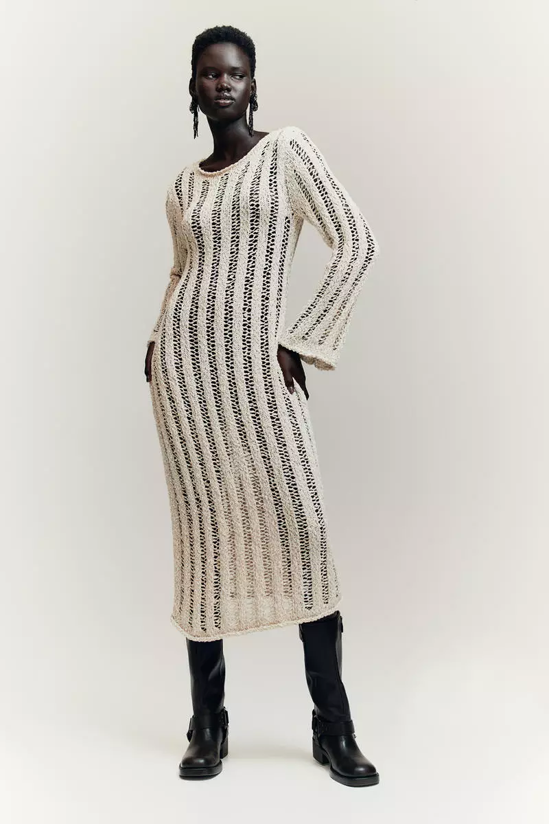 Ladder-stitch-look knitted dress